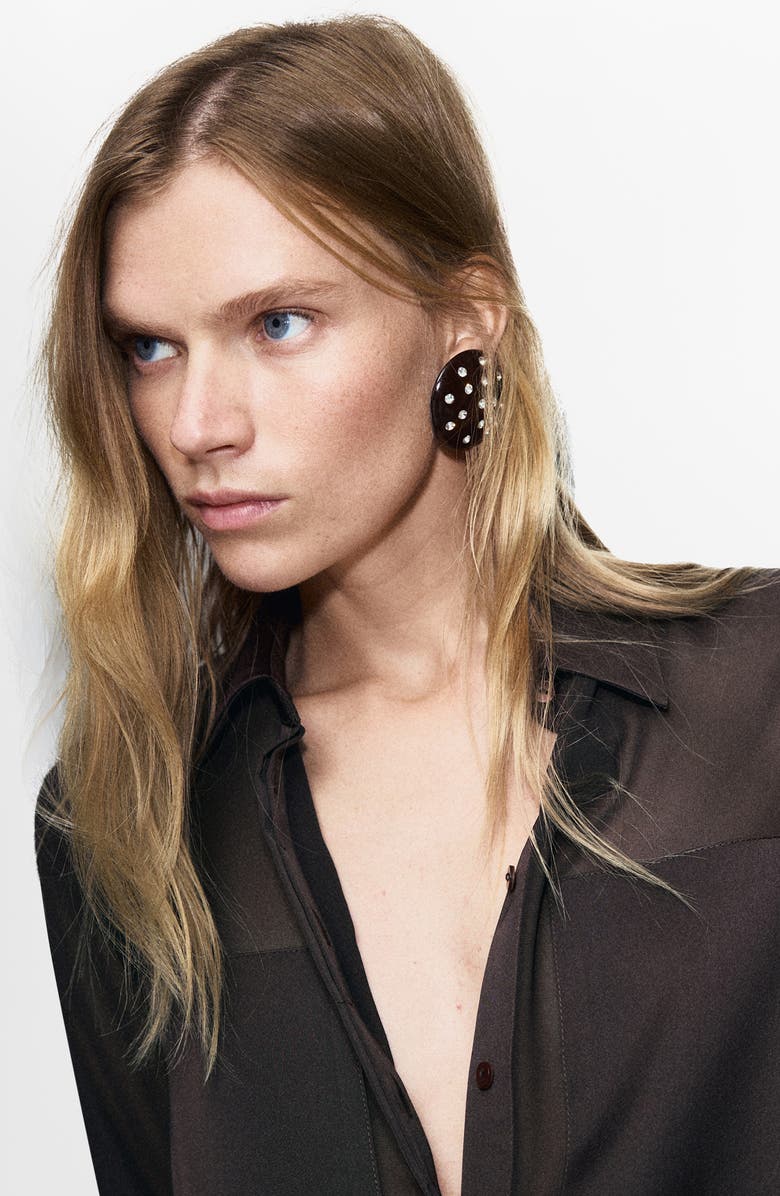 MANGO Patchwork Sheer & Opaque Button-Up Shirt, Alternate, color,