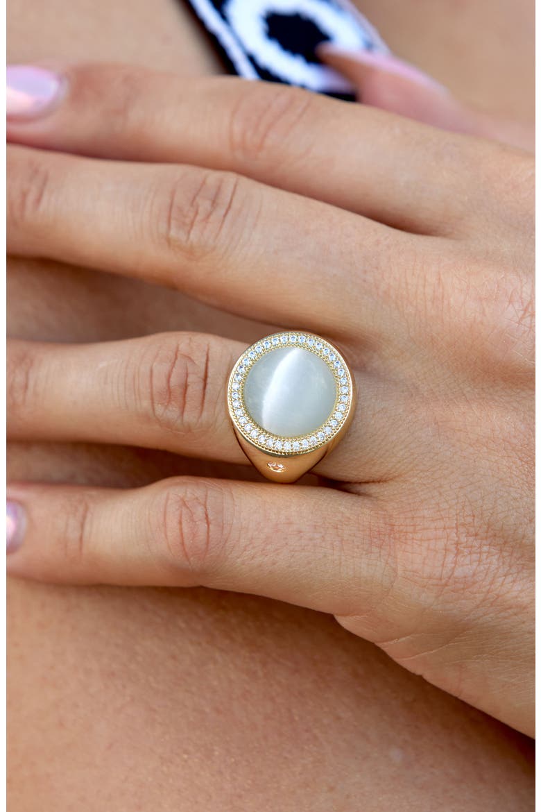Synthetic Cat's Eye & Cubic Zirconia Halo Adjustable Band Ring, Alternate, color, YELLOW