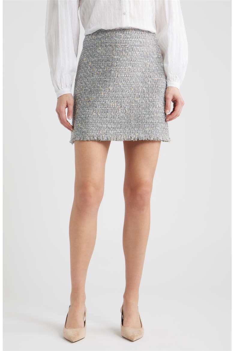 Vatoni Tweed Fringe Hem Miniskirt, Main, color, GREY MULTI