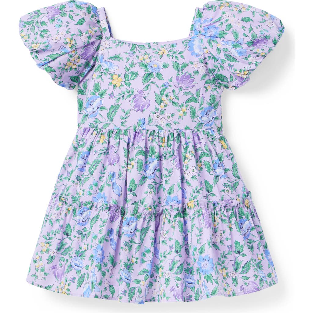 Janie And Jack Floral Puff Sleeve Dress In Blue