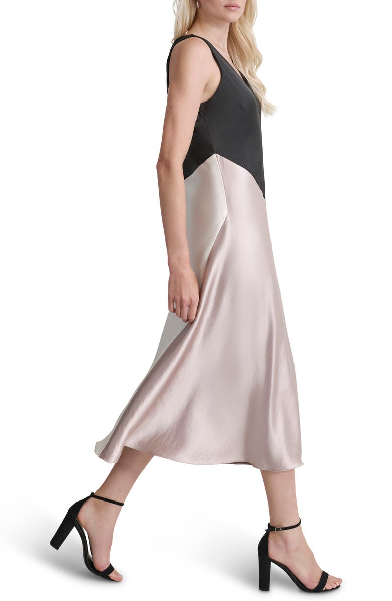 DKNY Colorblock Sleeveless Satin Midi Dress, Alternate, color,