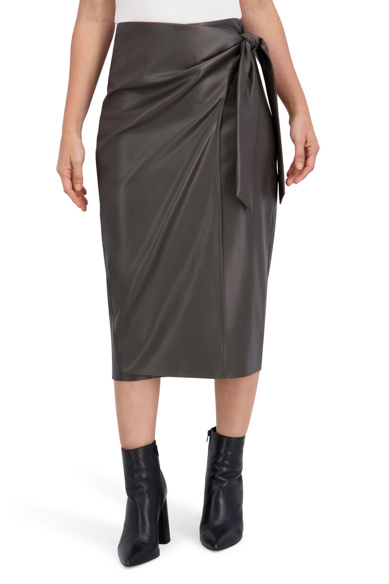 Supersoft Faux Leather Side Tie Midi Skirt, Main, color, OLIVE