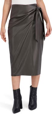 Ookie & Lala Supersoft Faux Leather Side Tie Midi Skirt