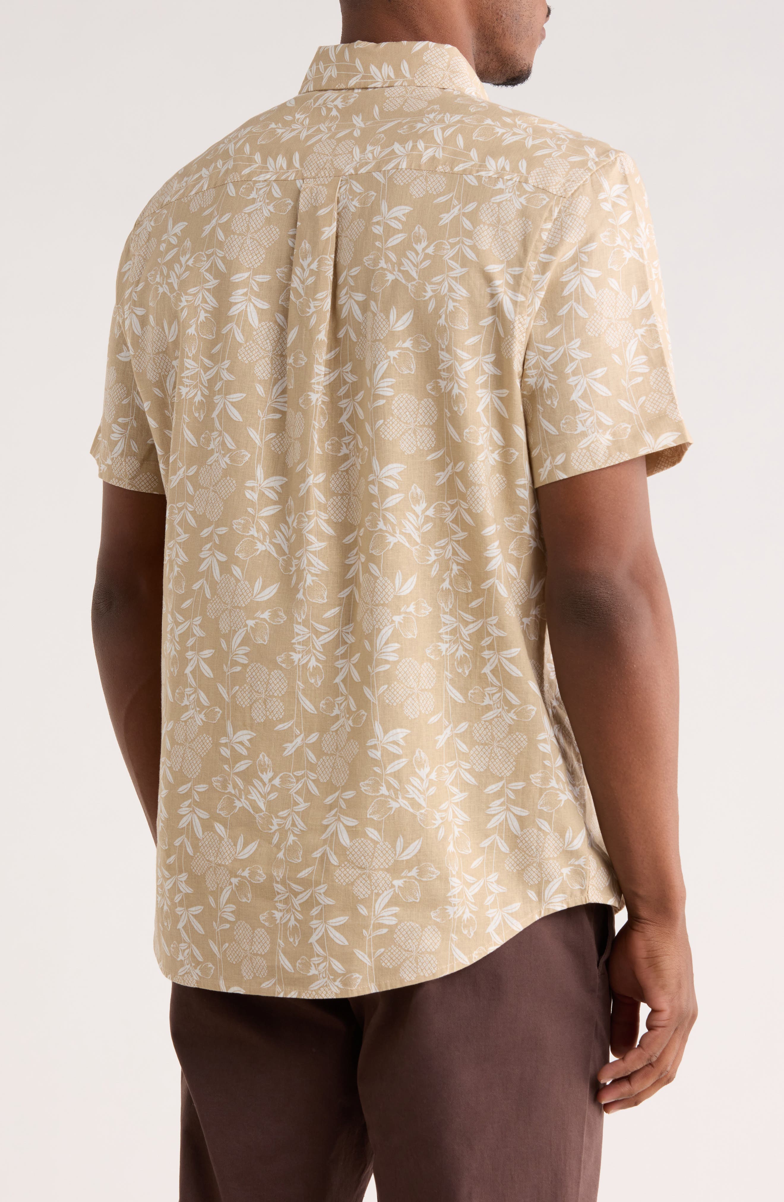 Floral Print Short Sleeve Linen Button-Up Shirt - image 2
