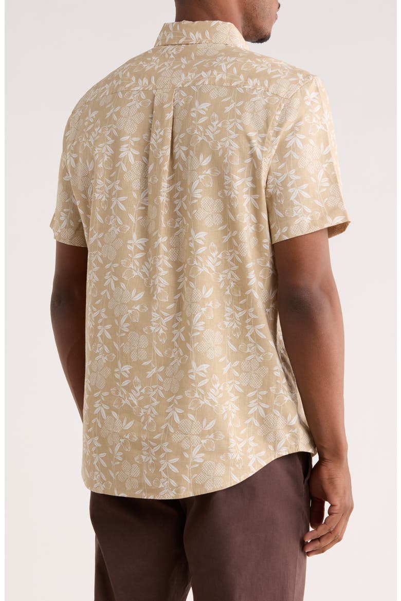 Floral Print Short Sleeve Linen Blend Button-Up Shirt, Alternate, color, BEIGE KHAKI BLOCKED FLORAL