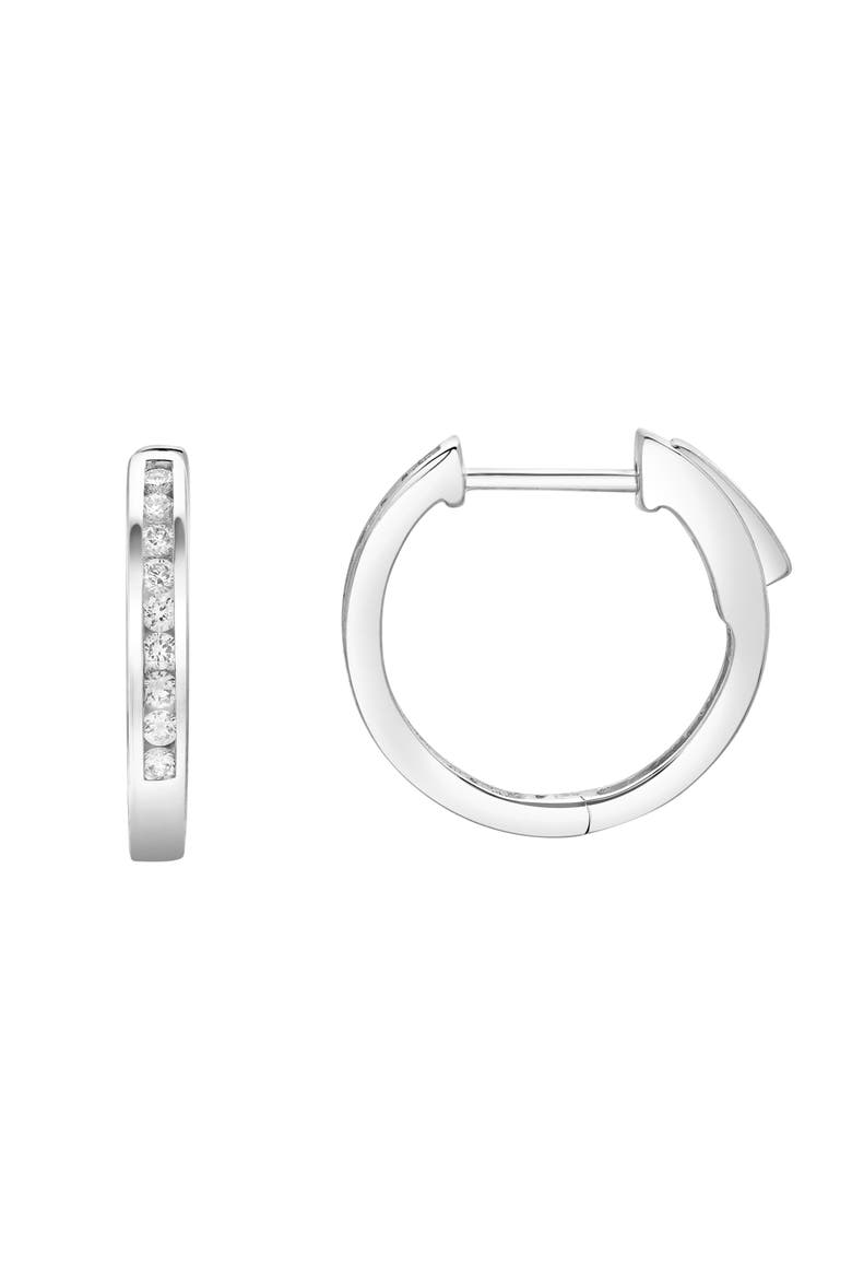 Magnolia Channel-Set Diamond Huggie Hoop Earrings in 14K Gold, Main, color, 14K White Gold