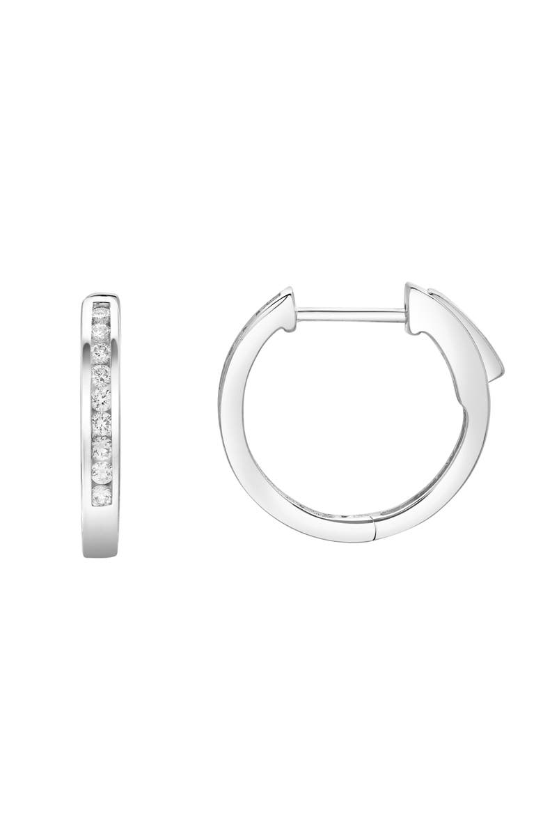 LuvMyJewelry Magnolia Channel-Set Diamond Huggie Hoop Earrings in 14K Gold, Main, color, 14K White Gold