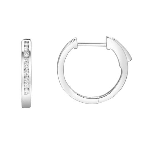 Magnolia Channel-Set Diamond Huggie Hoop Earrings in 14K Gold