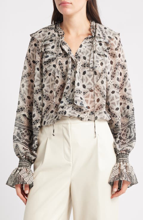 Eliza Batik Print Ruffle Top
