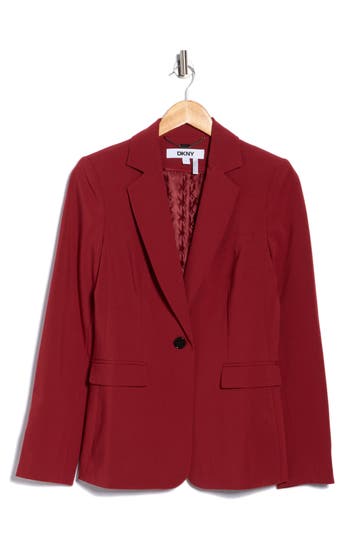 Dkny Notch Lapel One Button Blazer In Brown