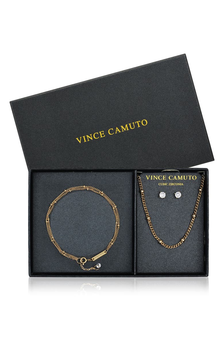 Vince Camuto Cable Chain Necklace, Bracelet & Cubic Zirconia Stud Earrings Set, Alternate, color, Gold