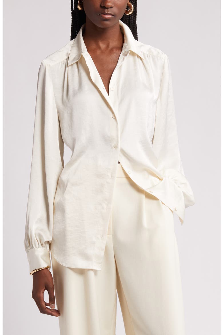 Textured Shirred Button-Up Shirt, Main, color, IVORY PRISTINE
