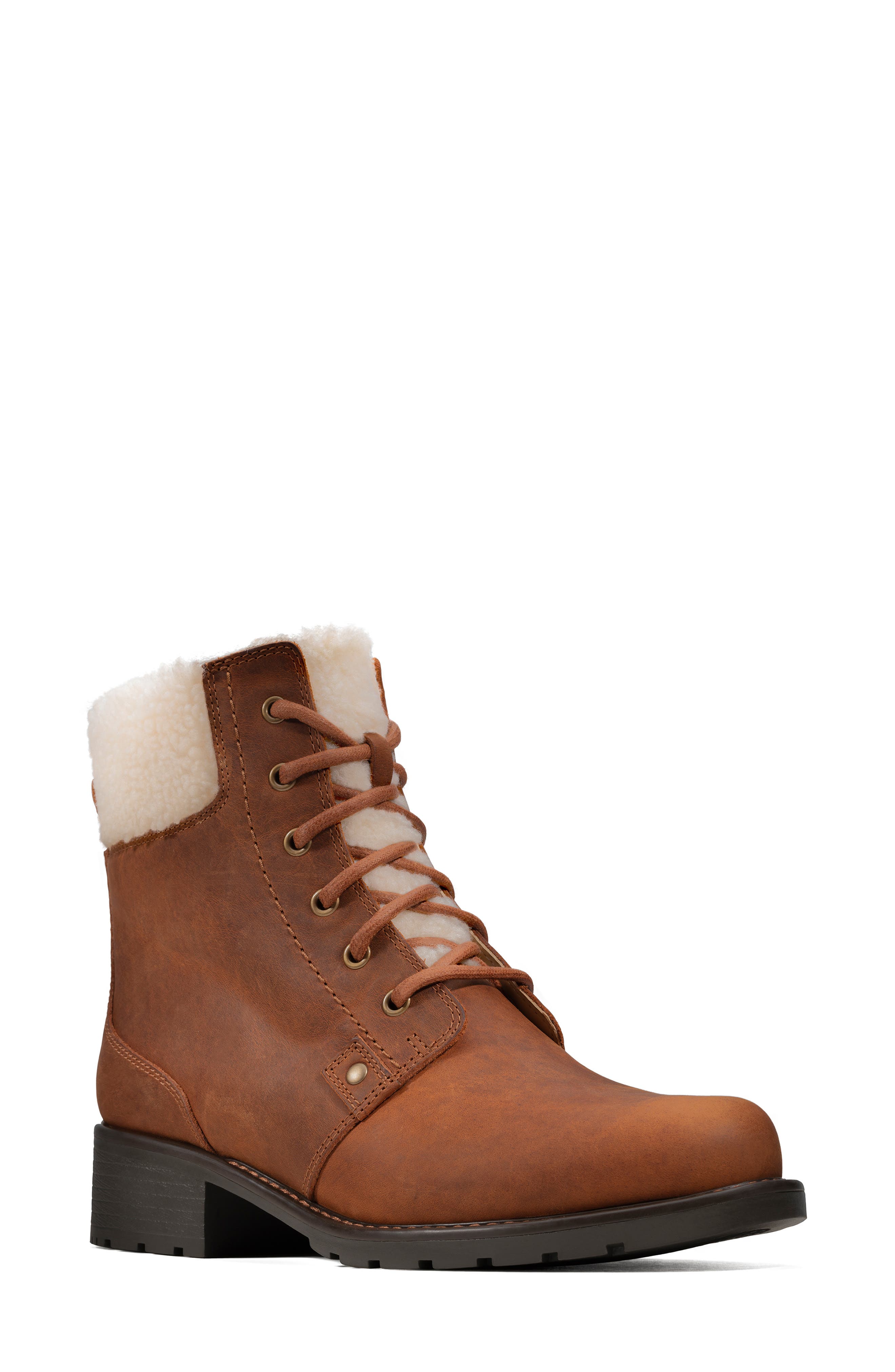 Clarks<sup>®</sup> Orinoco Faux Shearling Trim Waterproof Hiking Boot, Main, color, 