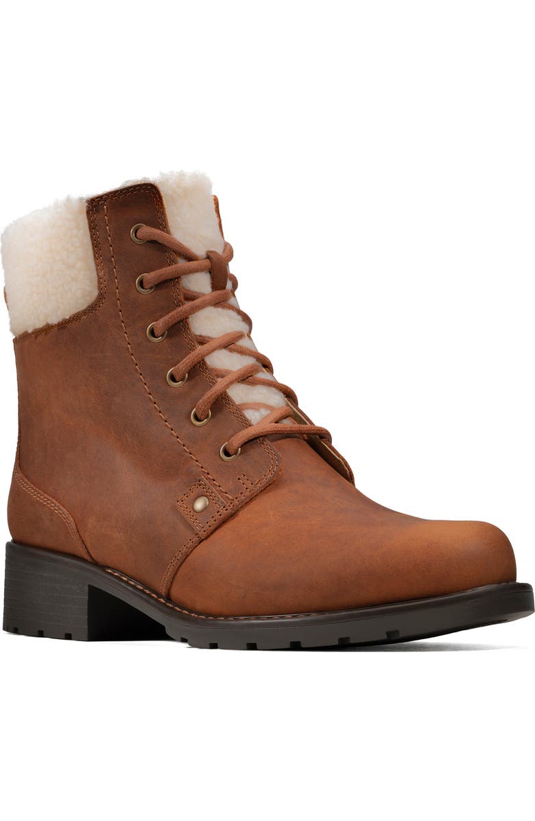 Clarks<sup>®</sup> Orinoco Faux Shearling Trim Waterproof Hiking Boot, Main, color,