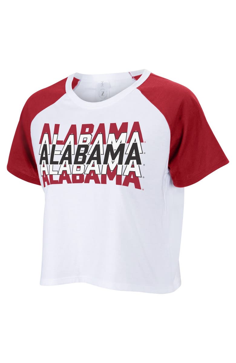 ZOOZATZ Women's ZooZatz White Alabama Crimson Tide Colorblock Repeat Raglan Cropped T-Shirt, Main, color, White