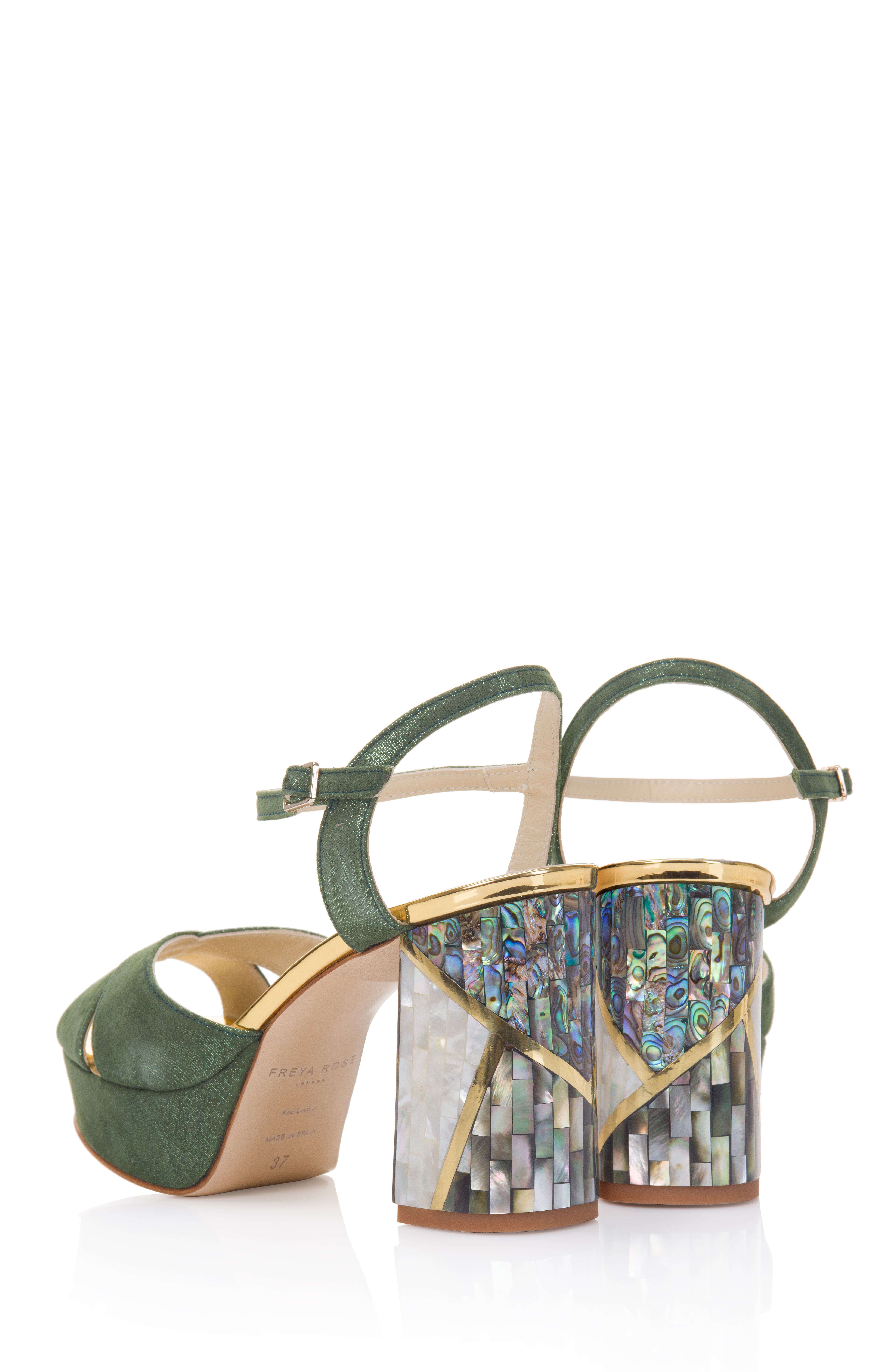 Freya Rose Zahra Verde Ankle Strap Pearl Heel Sandal, Alternate, color, Green