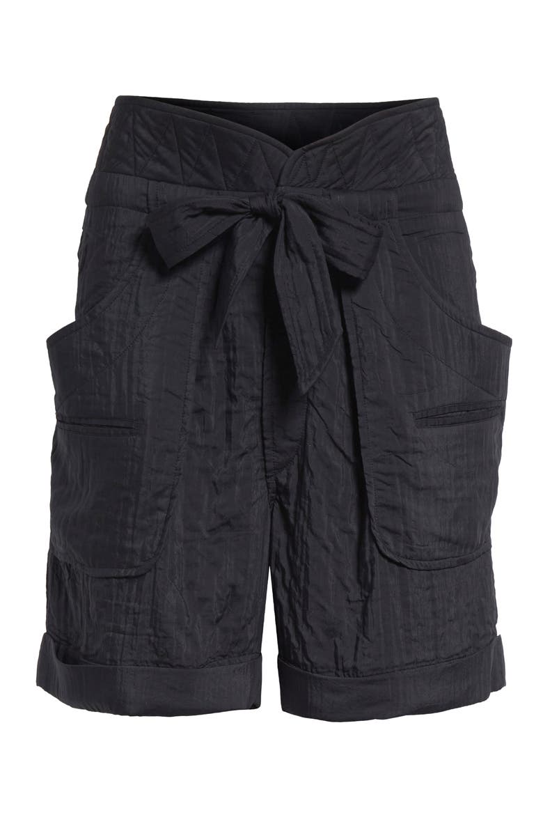 Sereni Waist Tie Cotton Shorts, Alternate, color, BLACK