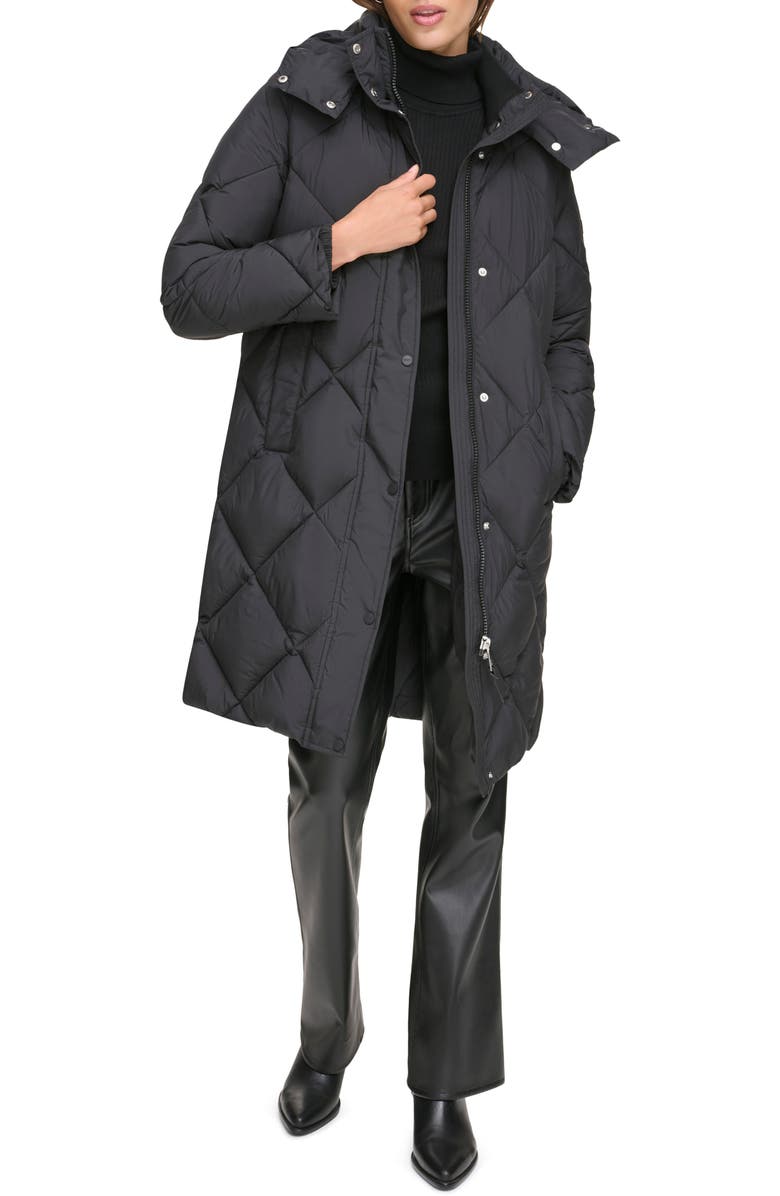 DKNY Diamond Quilted Hooded Puffer Jacket, Alternate, color, 