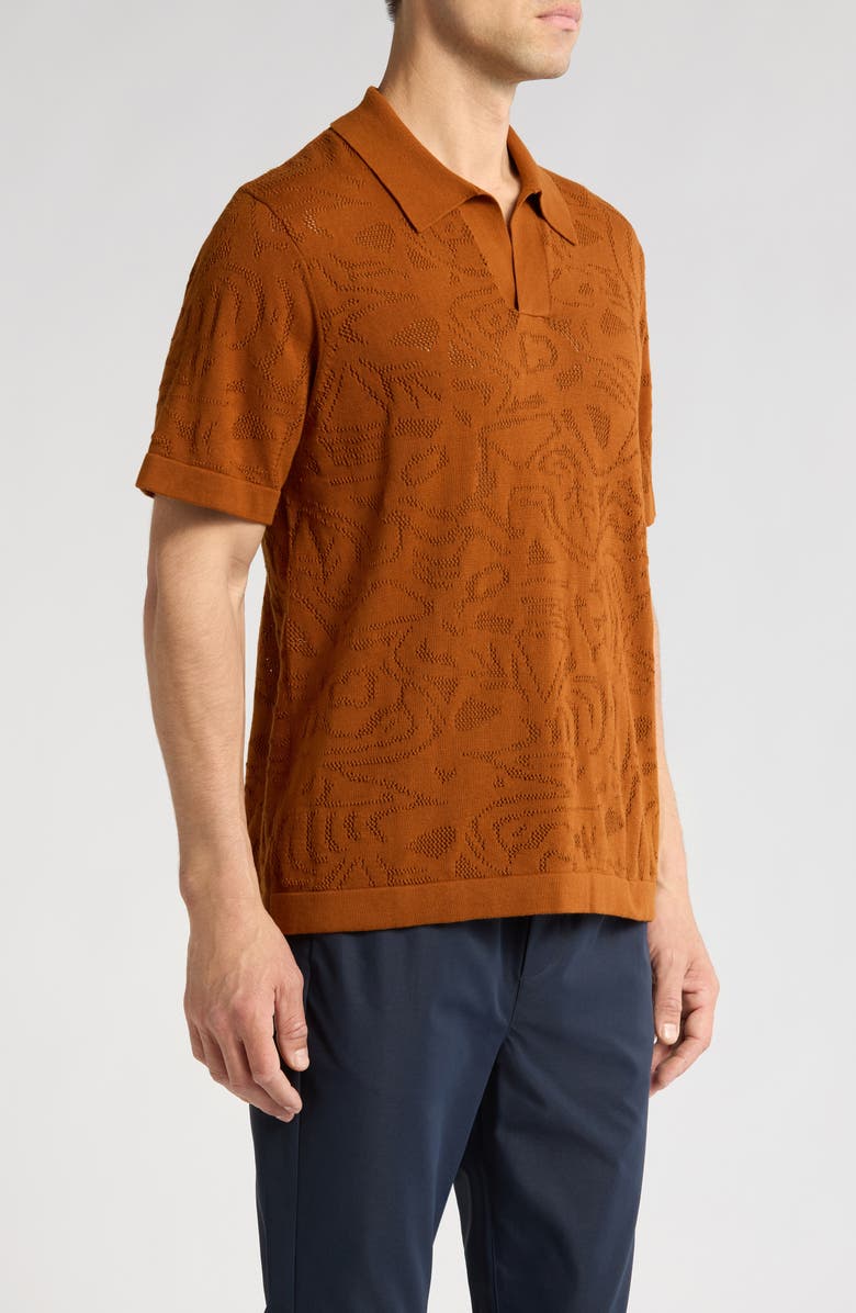 NN07 Ryan 6692 Abstract Floral Pointelle Organic Cotton Polo, Alternate, color, Caramel