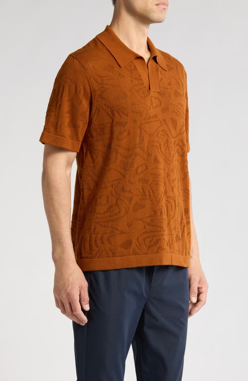 Nn07 Ryan 6692 Abstract Floral Pointelle Organic Cotton Polo In Brown