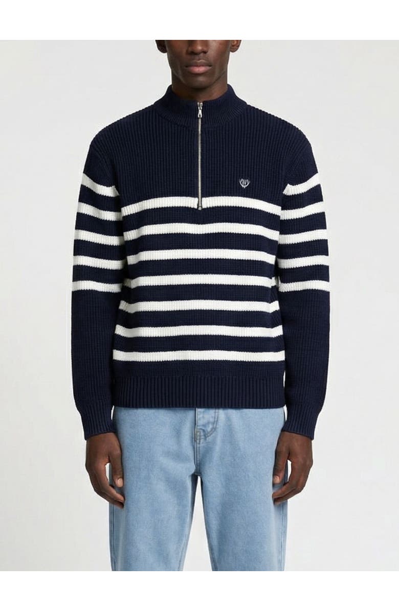 Walker & Hunt Huxley Striped Quarter Zip Sweater, Main, color, Navy