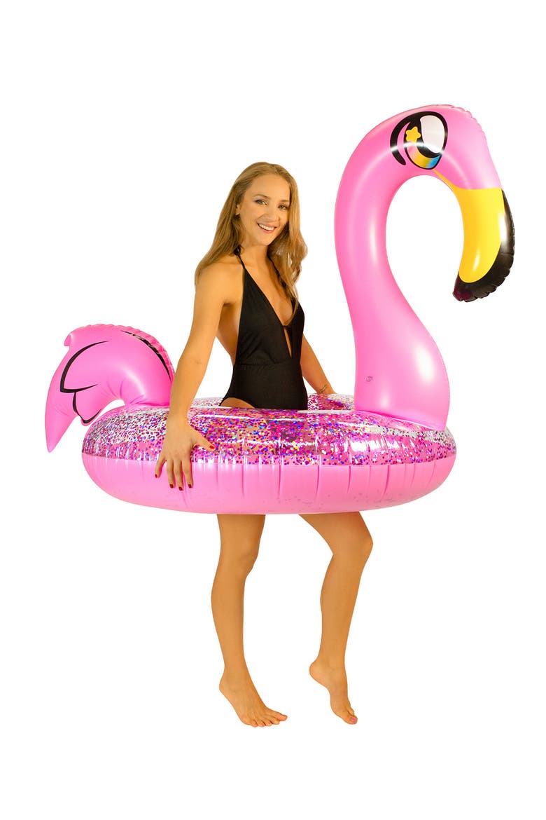 Flamingo Glitter Tube Pool Float, Alternate, color, PINK