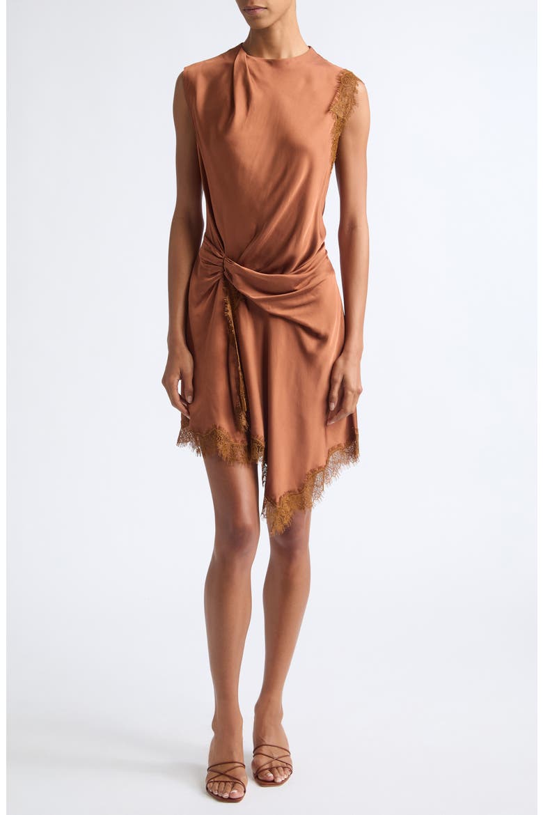 Dion Lace-Trimmed Satin Sleeveless Dress, Main, color, LIGHT CHESTNUT/ LIGHT CHESTNUT