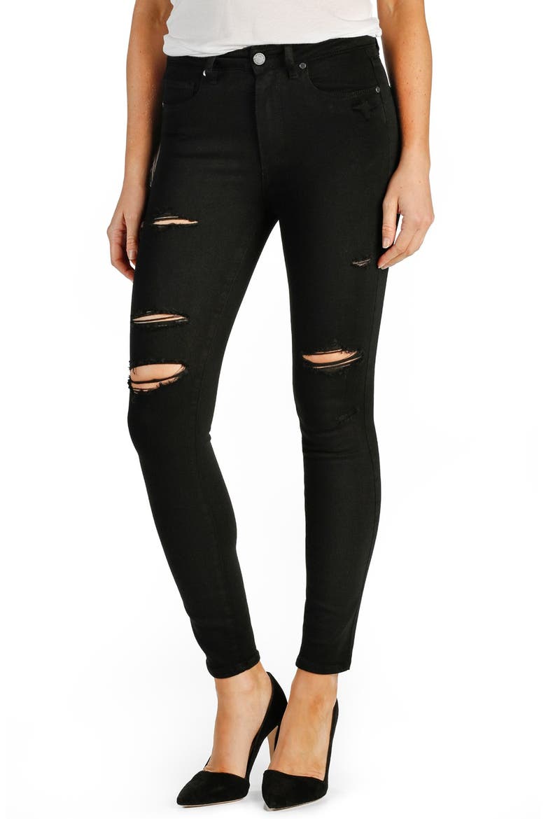 'Transcend - Hoxton' High Rise Destroyed Ankle Ultra Skinny Jeans, Main, color, BLACK SHADOW
