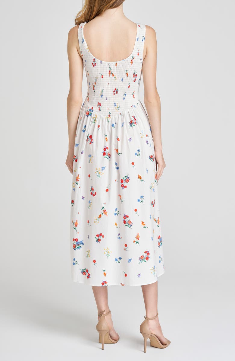 WAYF Dana Floral Smocked Bodice Stretch Cotton Midi Dress, Alternate, color, Ivory Blossom