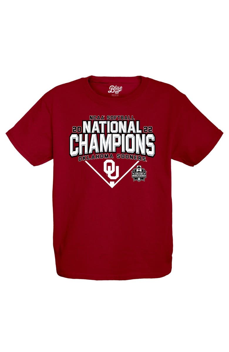BLUE 84 Youth Blue 84 Crimson Oklahoma Sooners 2022 NCAA Softball Women's College World Series Champions Base Path Schedule T-Shirt, Alternate, color, 