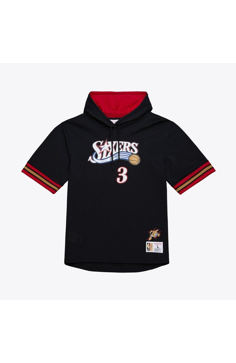 Mitchell & Ness Men's Mitchell & Ness Allen Iverson Black Philadelphia 76ers Mesh Name & Number Short Sleeve Hoodie, Main, color, Black