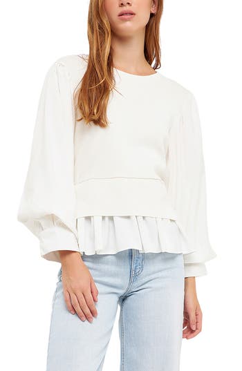 English Factory Layered Mixed Media Top In Cream/white