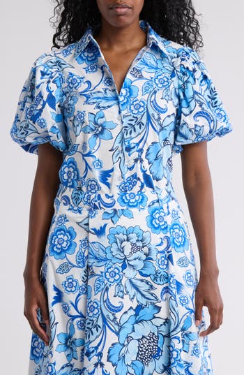 By Design Abigail Floral Puff Sleeve Button-up Shirt In Picasso