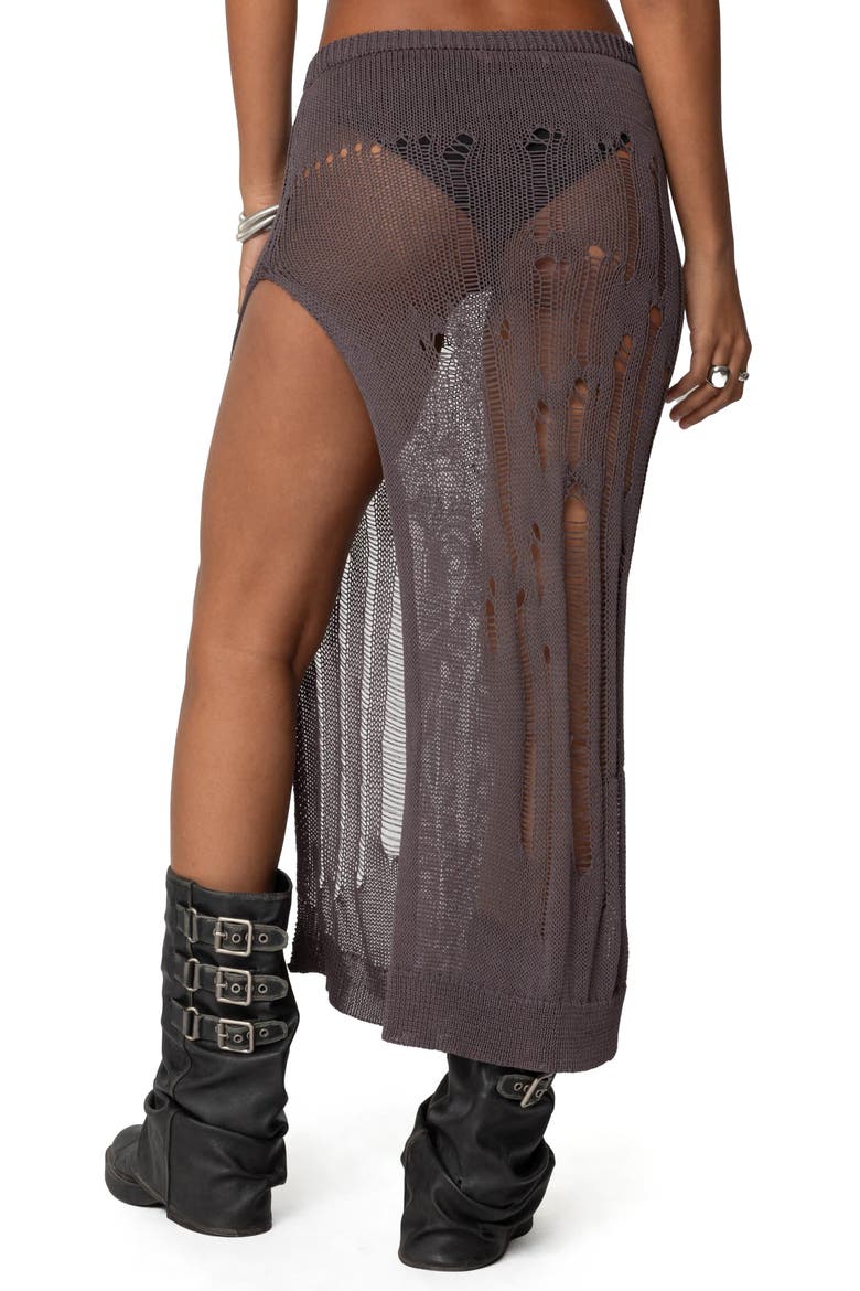 Jaynie Distressed Open Knit Maxi Skirt, Alternate, color, BROWN