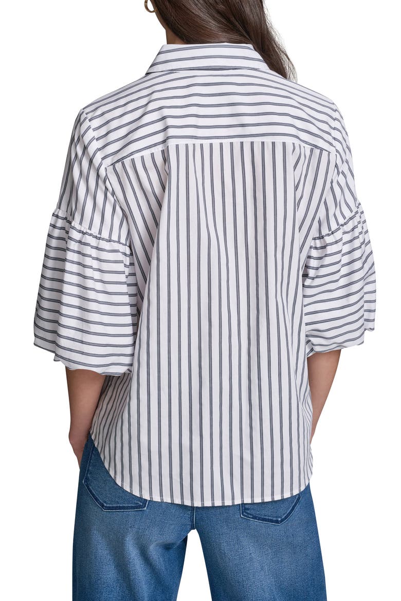 Embroidered Puff Sleeve Shirt, Alternate, color, SOFT WHITE/ MIDNIGHT NAVY