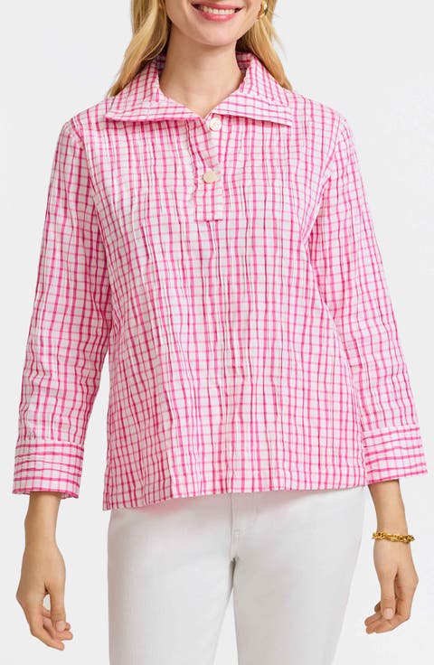 Sammy Check Crinkled Cotton Blend Top