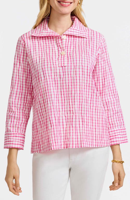 FOXCROFT FOXCROFT SAMMY CHECK CRINKLED COTTON BLEND TOP 