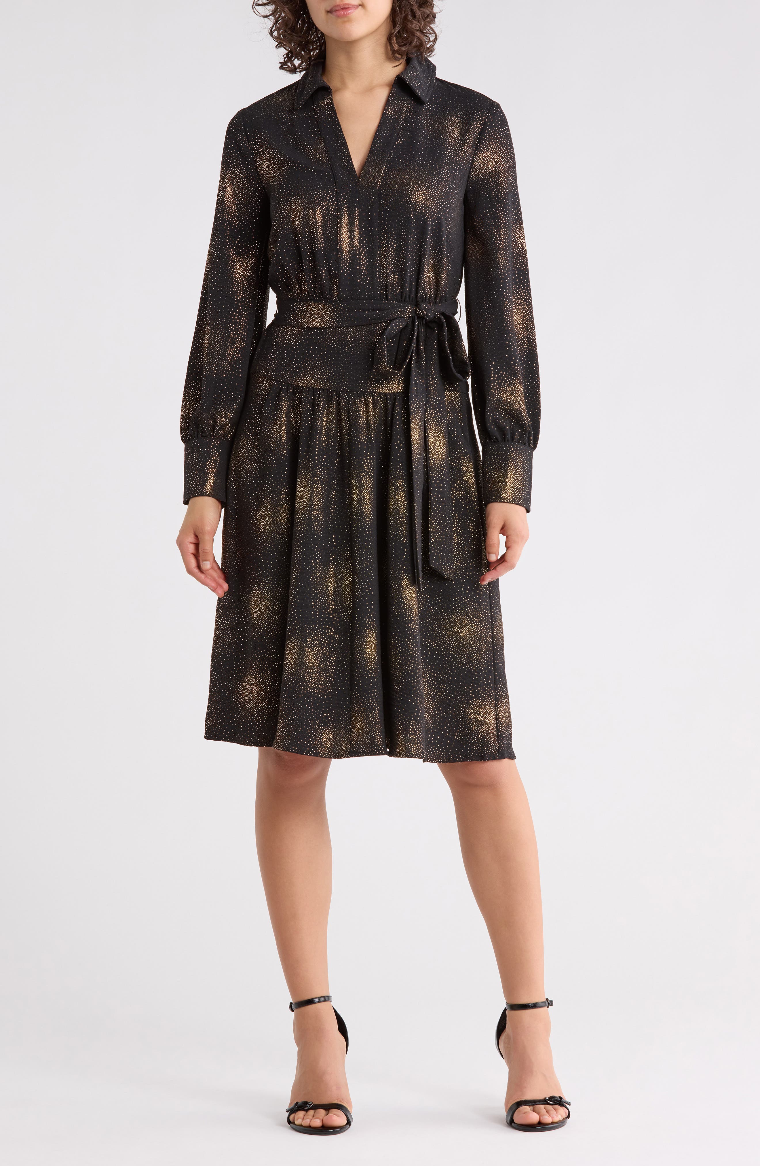 Calvin Klein Long Sleeve Foil Dot Chiffon Dress