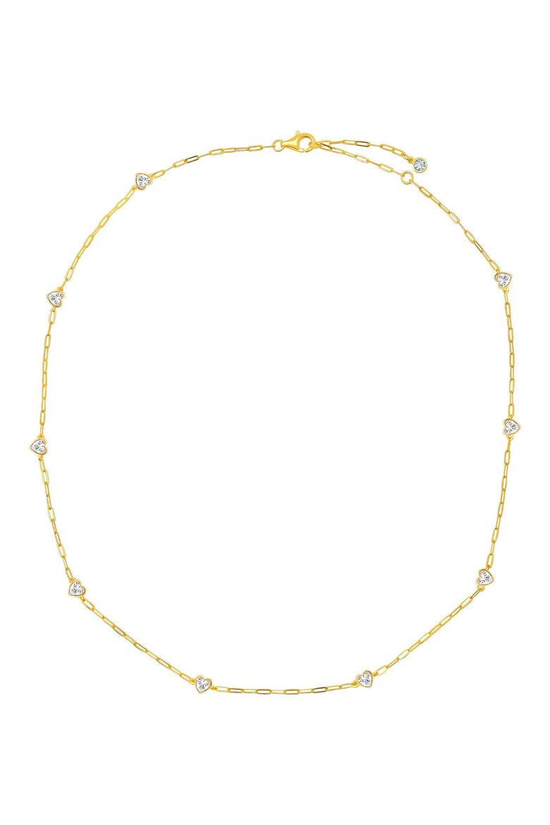 Valentine Cubic Zirconia Heart Station Necklace, Main, color, 18KT YELLOW GOLD / CLEAR STONE