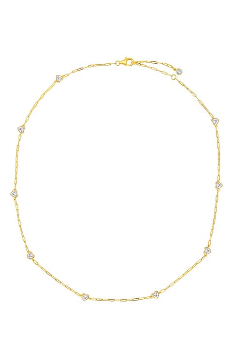 Valentine Cubic Zirconia Heart Station Necklace