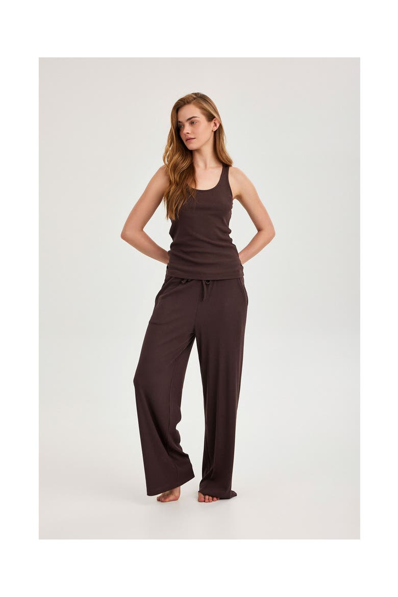 Summer Lounge Ribbed Wide Leg Pant, Alternate, color, Brown