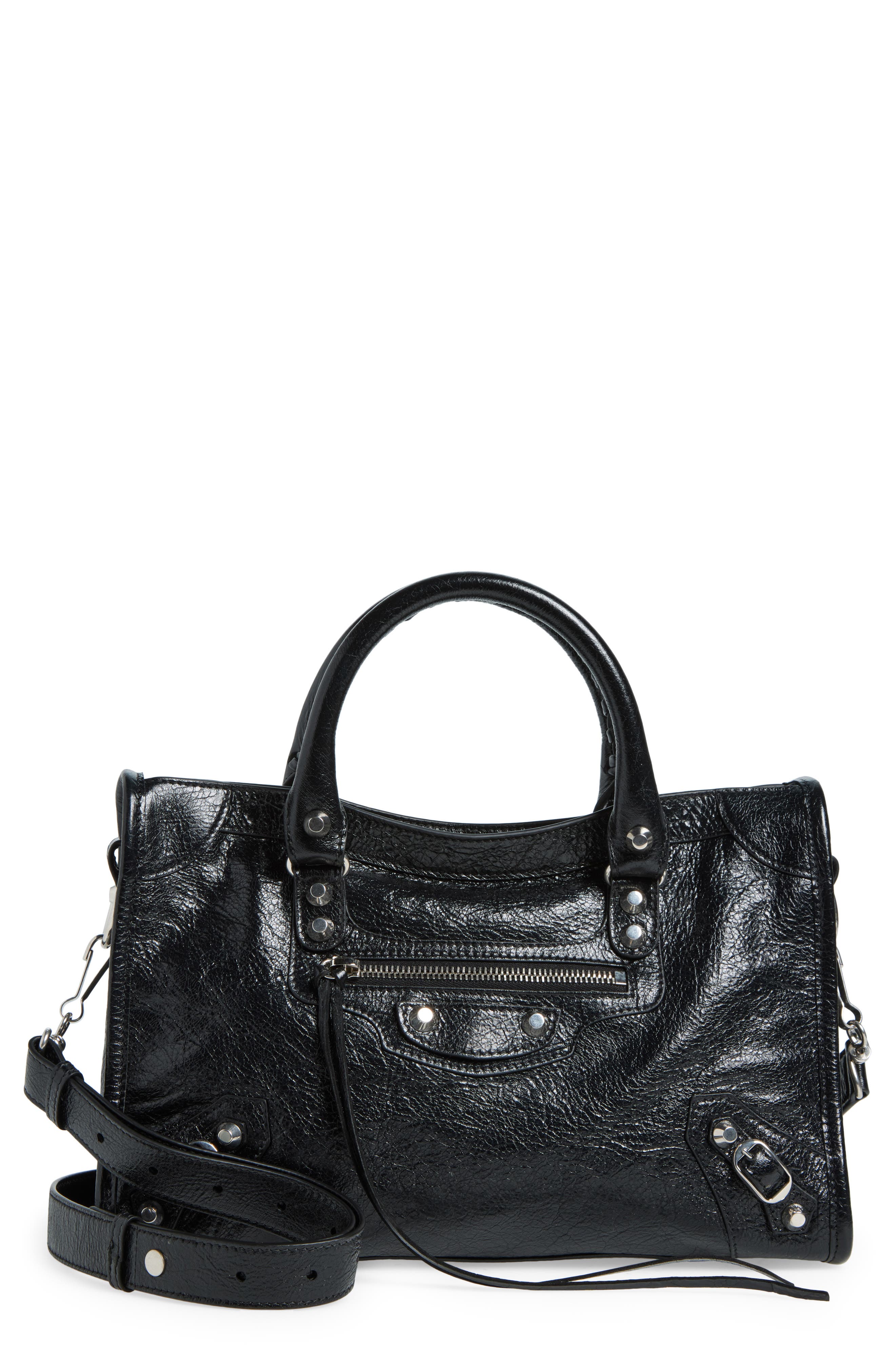 Balenciaga Small Le City Crinkle Leather Top Handle Bag, Main, color, 1000 Black