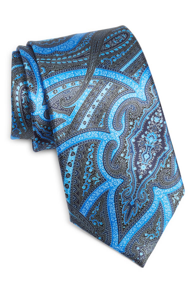 Medallion Silk Tie, Main, color, NAVY