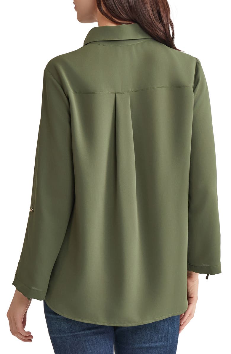 Jones New York Roll Tab Sleeve Button-Up Shirt, Alternate, color, Jasper Green