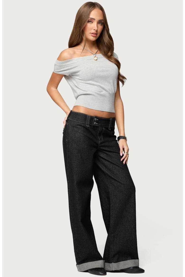 Michaela Off the Shoulder Crop T-Shirt, Alternate, color, LIGHT-GREY-MELANGE