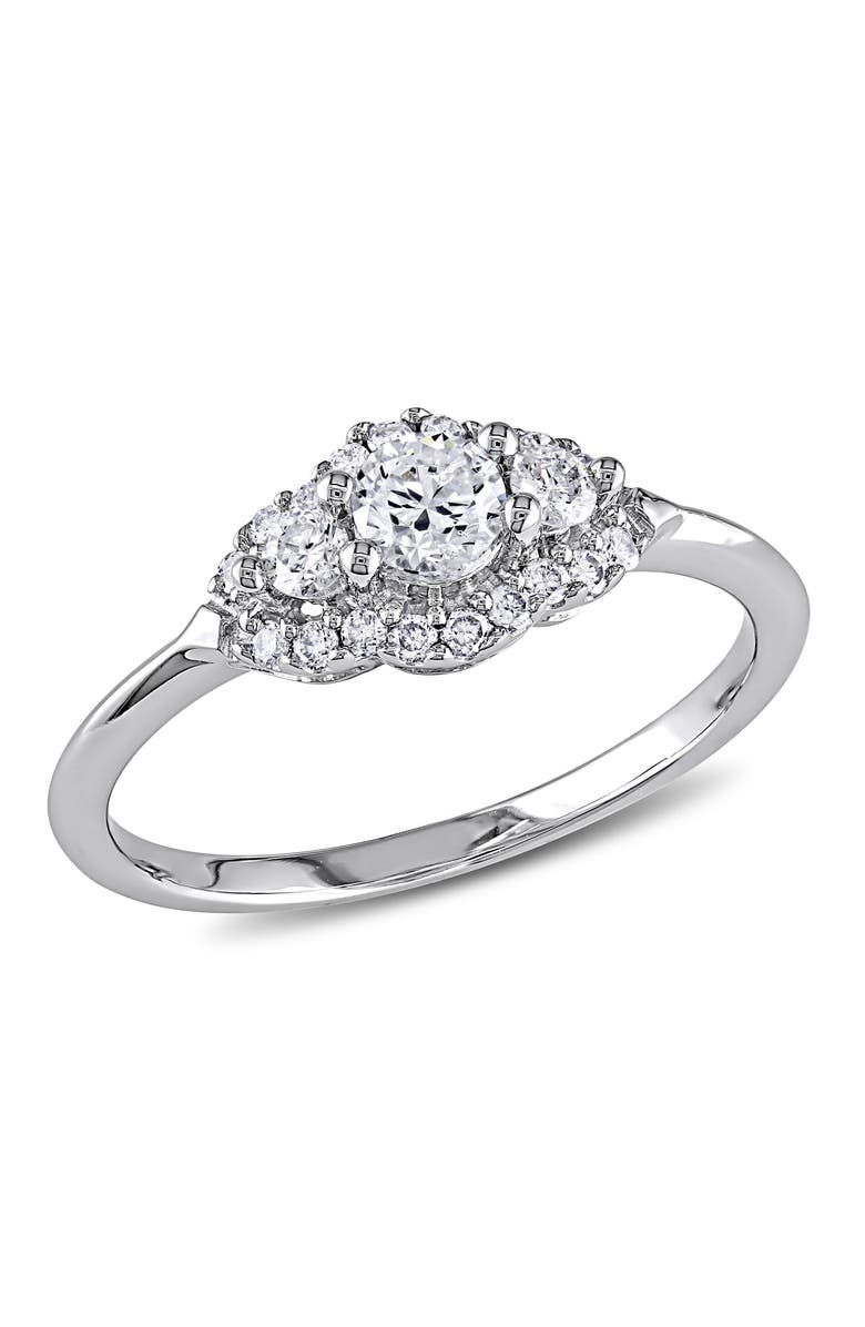 Julianna B. Diamond 3-Stone Halo Ring 14k, Main, color, 14K White Gold