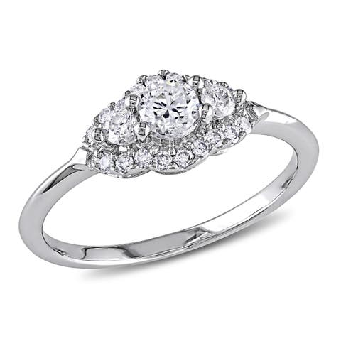 Diamond 3-Stone Halo Ring 14k