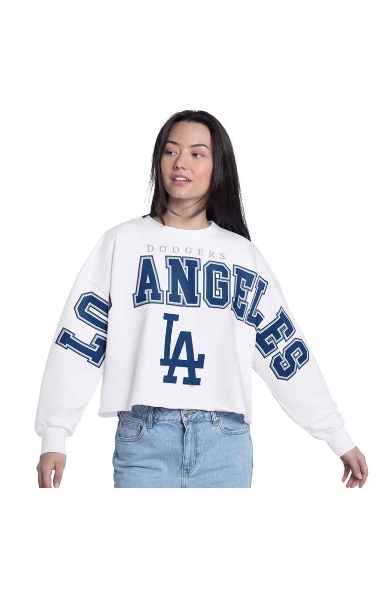G-III 4HER BY CARL BANKS Women's G-III 4Her by Carl Banks White Los Angeles Dodgers Bleachers Cropped Pullover Sweatshirt, Main, color, 