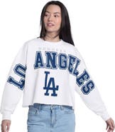 G-III 4HER BY CARL BANKS Women's G-III 4Her by Carl Banks White Los Angeles Dodgers Bleachers Cropped Pullover Sweatshirt