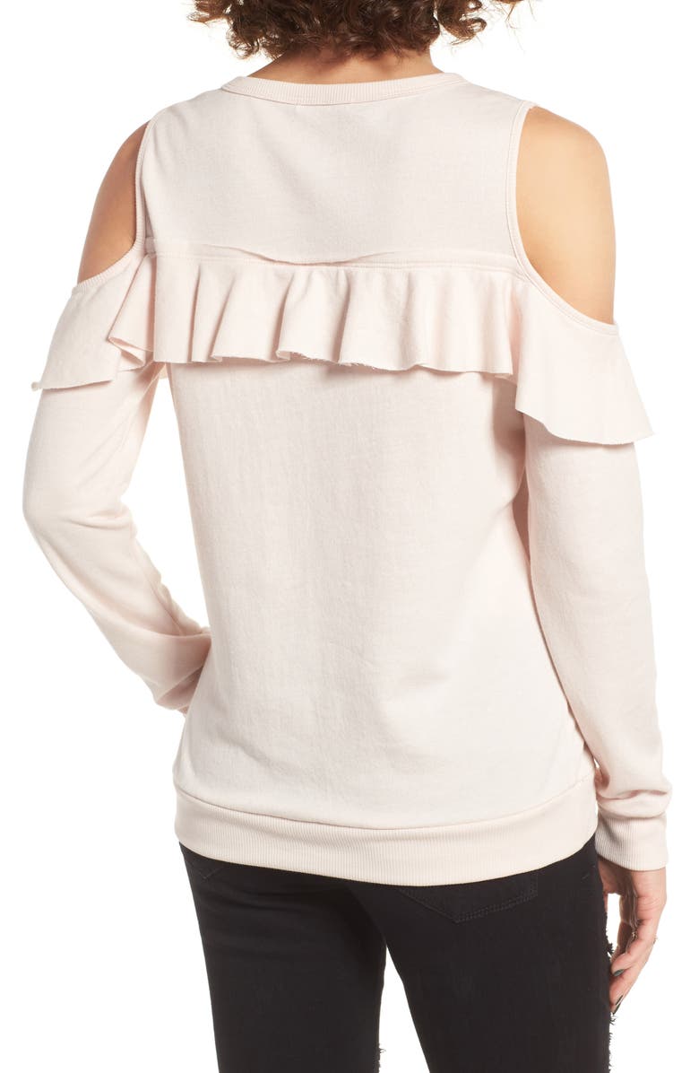 Socialite Ruffle Cold Shoulder Pullover, Alternate, color,